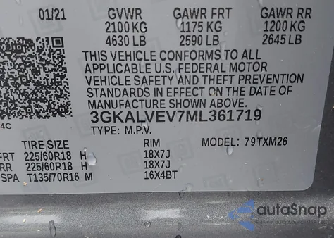 2021 GMC Terrain Awd Slt из США, поврежденный, VIN 3GKALVEV7ML361719